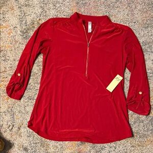 PerSeption Concept Red Zip-Up Blouse